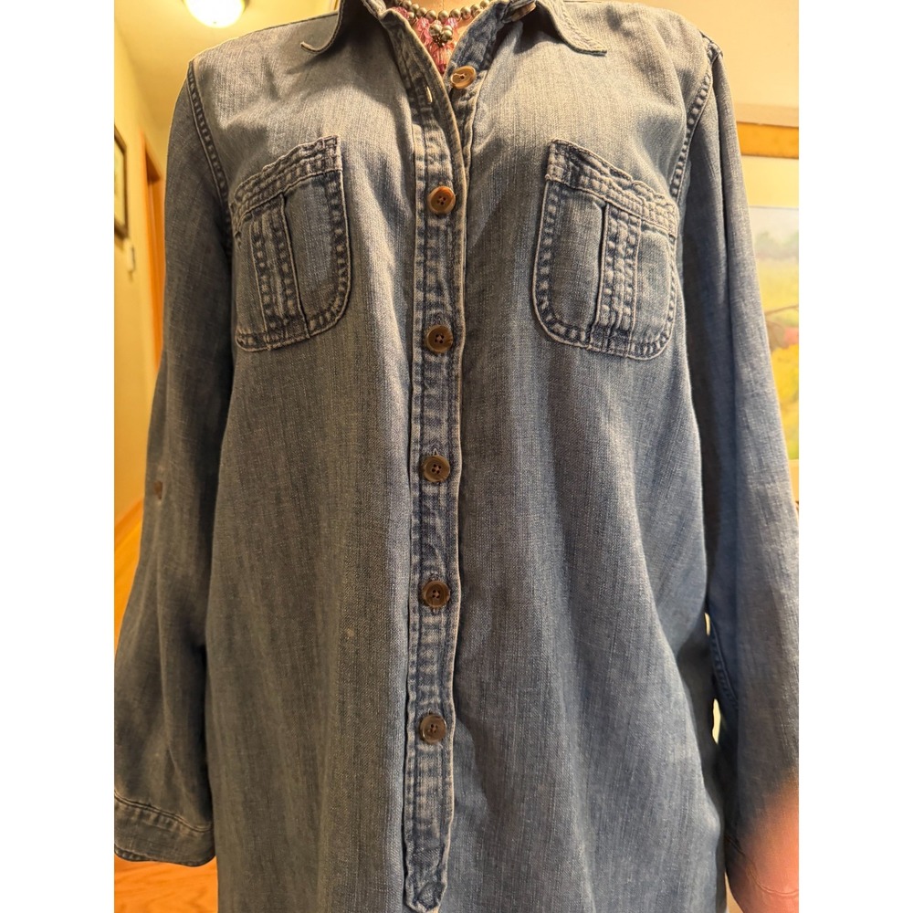 Lands End Shirt Dress Women SZ 16 Denim Button Up